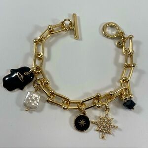 Gold Tone Charm Bracelet Paper Clip Chain Boho Classic Fashion Timeless